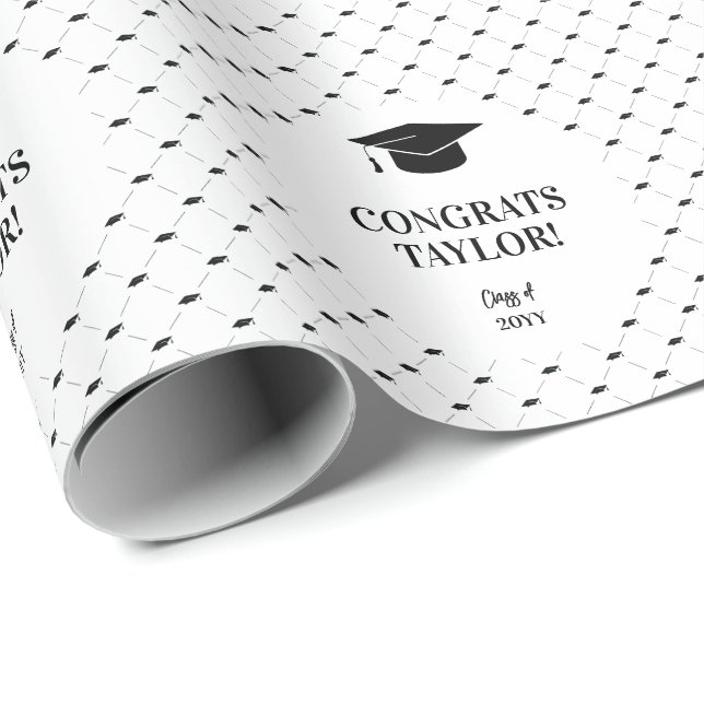 Elegant Graduation Cap Personalized Wrapping Paper (Roll Corner)
