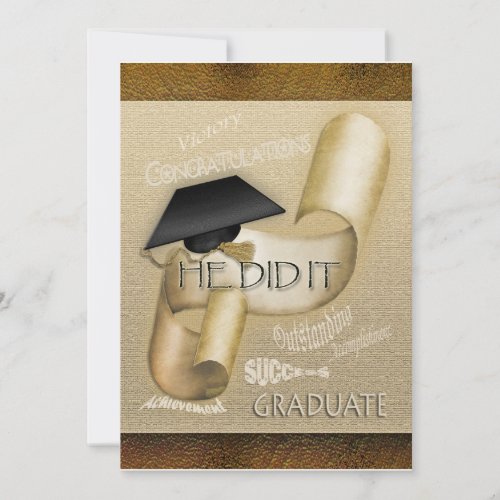 Elegant graduation cap scroll men custom invitation