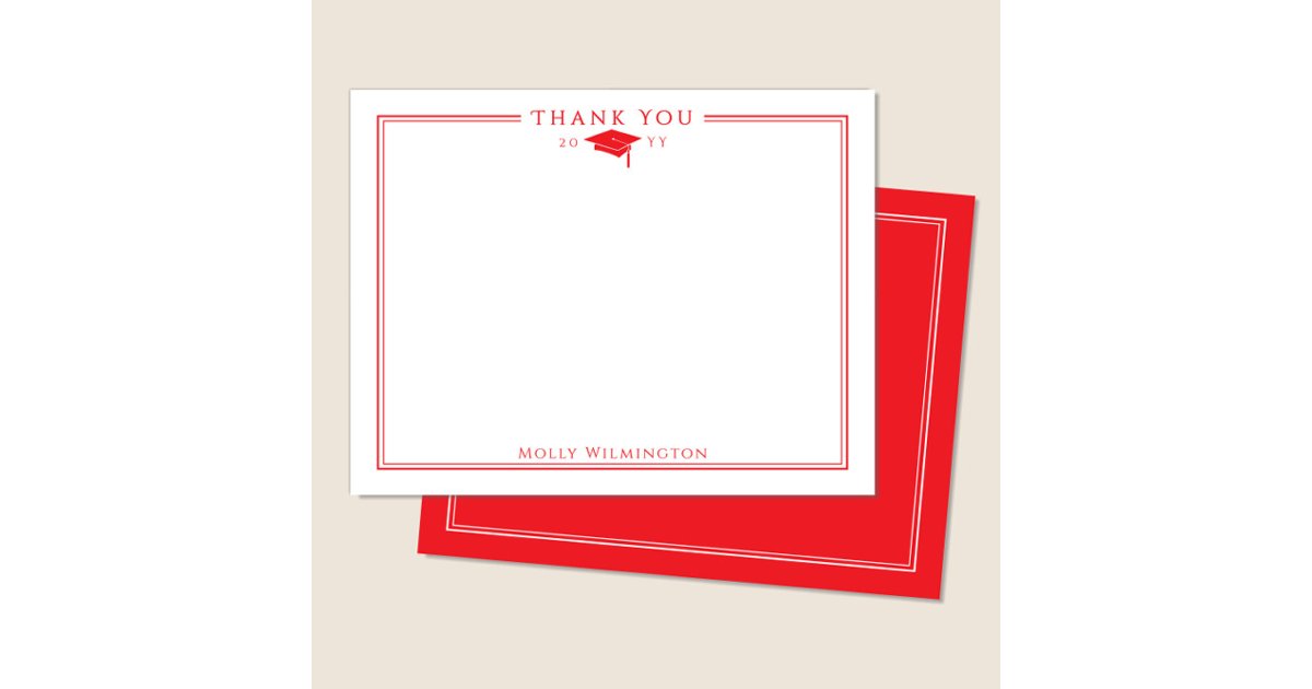 Elegant Graduation Cap & Tassel Bright Red Thank You Card | Zazzle