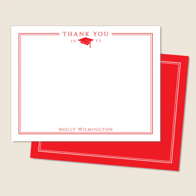 Elegant Graduation Cap & Tassel Bright Red Thank You Card | Zazzle