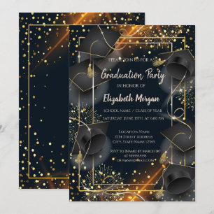 Elegant Graduation Caps Dots Graduation Party Invitation