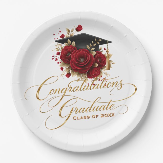 Elegant Graduation Celebration • Gold Script  Paper Plates (Front)