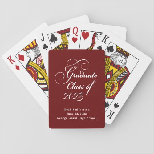 Elegant Graduation Class 2023 Red Monogram  Poker Cards