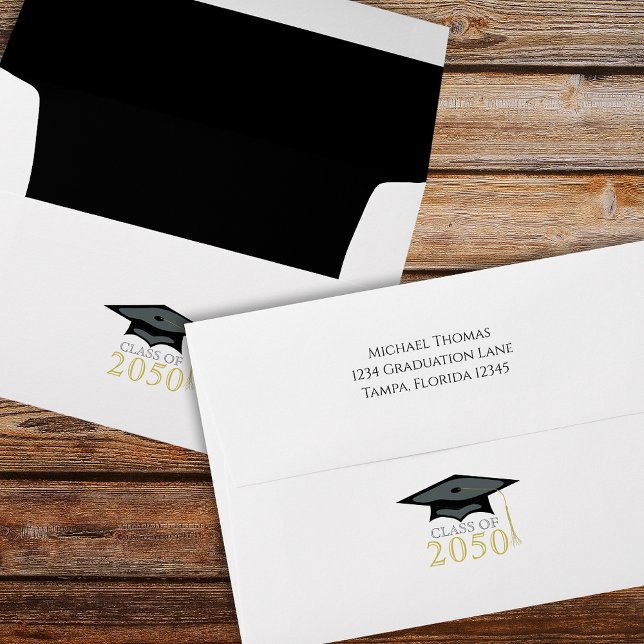 Elegant Graduation Classic Mortarboard Black Gold Envelope (Creator Uploaded)