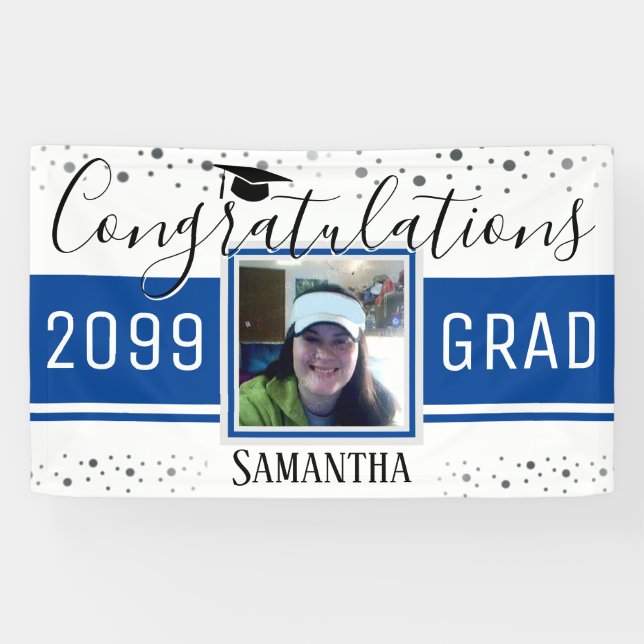 Elegant Graduation Congratulations Photo Blue Banner (Horizontal)