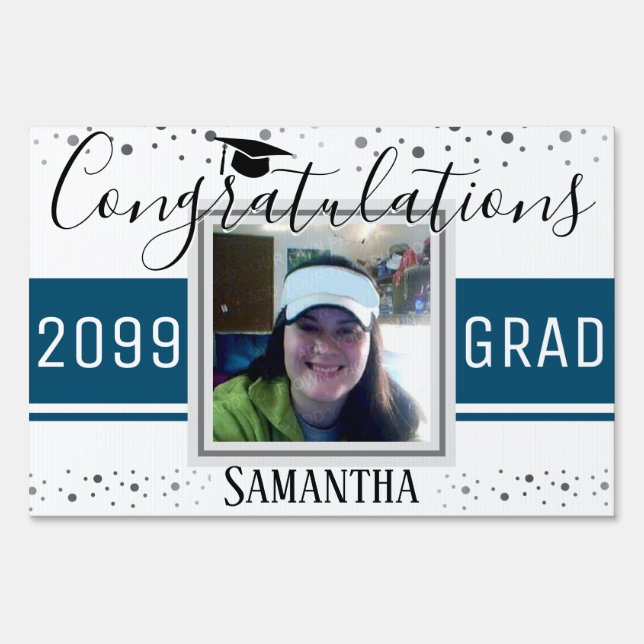 Elegant Graduation Congratulations Photo Blue Sign (Front)