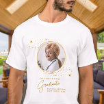 Elegant Graduation Custom Chic Graduate Gold Photo T-Shirt<br><div class="desc">Congratulations on your child's graduation! As a proud mom, you deserve to show off your love and support with a personalized t-shirt. This elegant chic modern design features a gold stars picture frame showcasing your favorite photo of your graduate. Whether it's from high school, college, or university, this shirt is...</div>