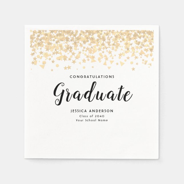 Elegant Graduation Custom Text Confetti Paper Napkins (Front)