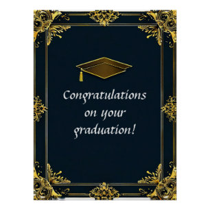 Elegant Graduation Diploma with Mortarboard Poster