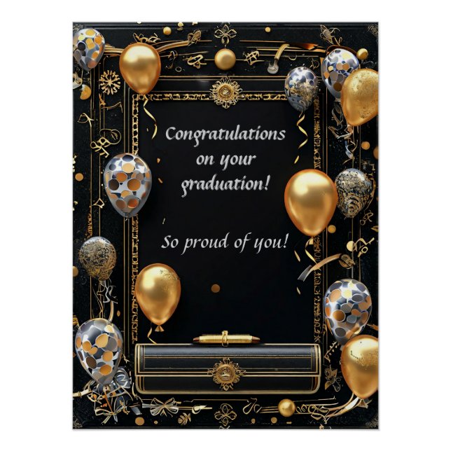 Elegant Graduation Diploma with Mortarboard Poster (Front)