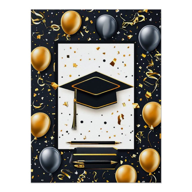 Elegant Graduation Diploma with Mortarboard Poster (Front)