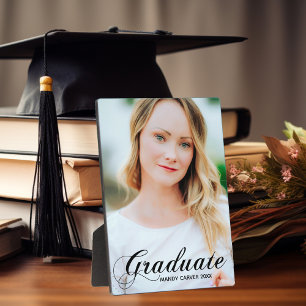 Elegant Graduation Flourish Script Overlay Photo Plaque
