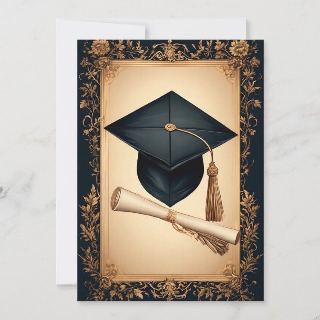 Elegant Graduation Frame with Mortarboard Invitation (Front)