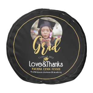 Elegant Graduation gold Cap Thanks Script Photo Pouf