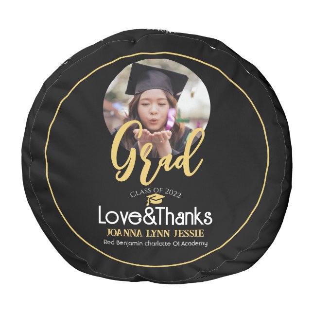 Elegant Graduation gold Cap Thanks Script Photo Pouf (Bottom)