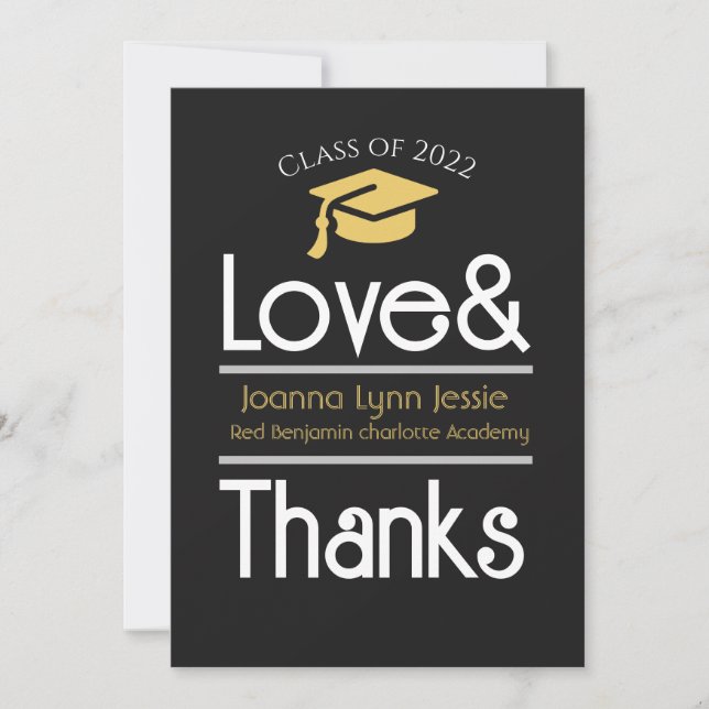 Elegant Graduation gold Cap Thanks Script Photo Thank You Card (Front)