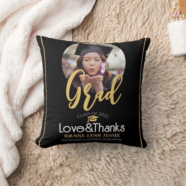 Elegant Graduation gold Cap Thanks Script Photo Throw Pillow (Blanket)