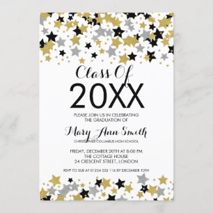 Elegant Graduation Gold Silver Glitter Stars Invitation