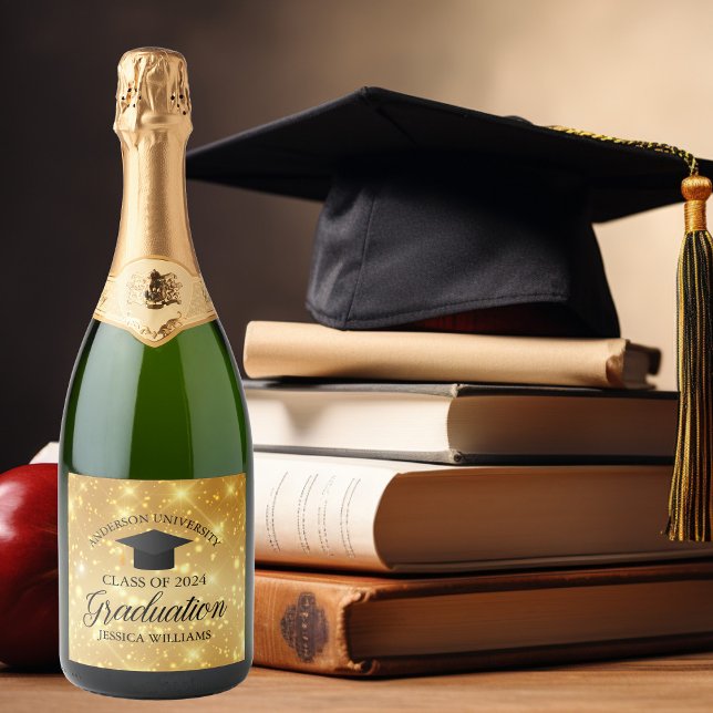 Elegant Graduation Gold Sparkle Custom Class Year Sparkling Wine Label (Creator Uploaded)