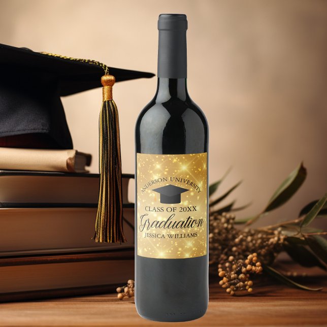 Elegant Graduation Gold Sparkle Custom Graduate Wine Label (Creator Uploaded)