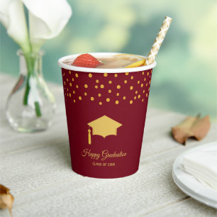 Elegant Graduation Golden Confetti on Burgundy Pap Paper Cups