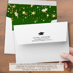 Elegant Graduation Green Gold Stars Return Address Envelope
