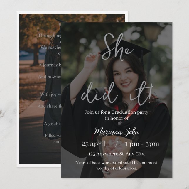 Elegant graduation invitation featuring a modern a (Front/Back)