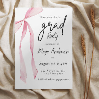 Elegant Graduation Invitation with Pink Bow