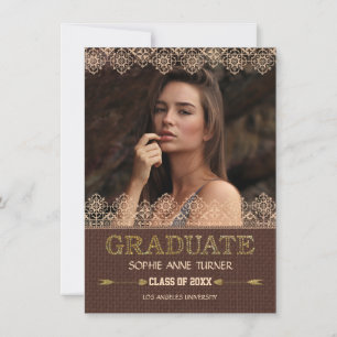Elegant Graduation Invitations Lace Gold Glitter