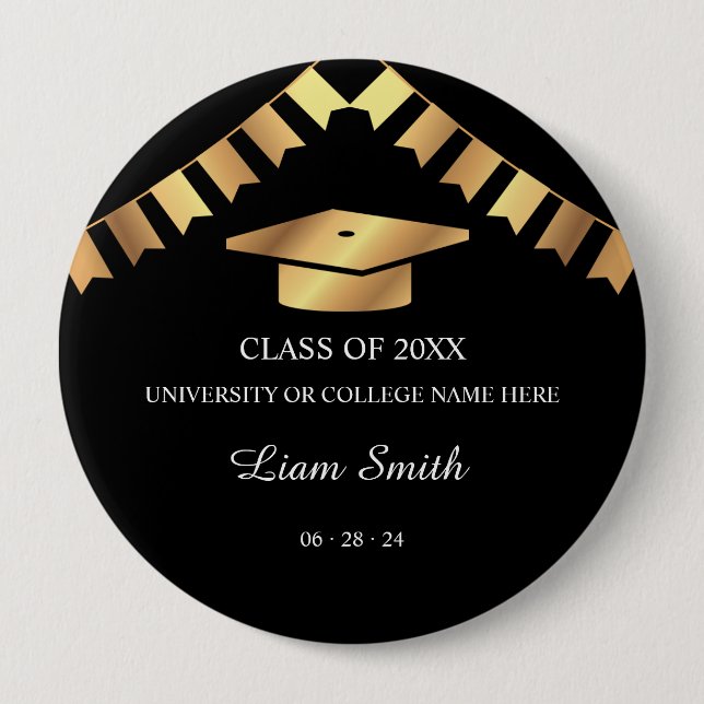Elegant Graduation Keepsake Black and Gold Theme Button (Front)