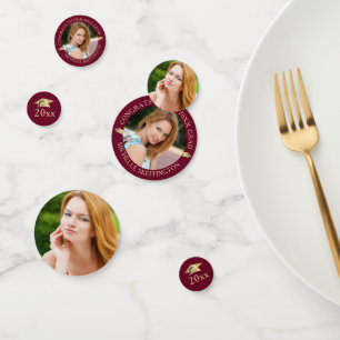 Elegant Graduation Maroon Gold Photo Personalized Confetti