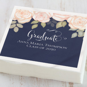 Elegant Graduation Modern Minimalist Floral Navy  Napkins