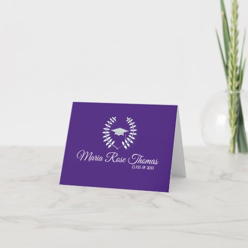 Elegant Graduation Modern Purple Mortaboard Thank You Card