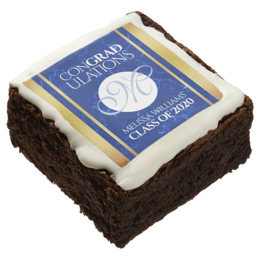 Elegant Graduation Monogram Blue Marble Gold Foil Brownie (Angled)