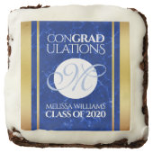 Elegant Graduation Monogram Blue Marble Gold Foil Brownie (Front)