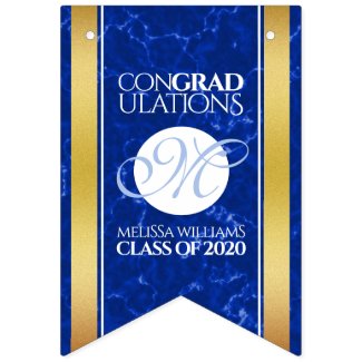 Elegant Graduation Monogram Blue Marble Gold Foil
