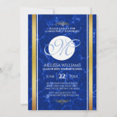 Elegant Graduation Monogram Blue Marble Gold Foil Invitation (Front)