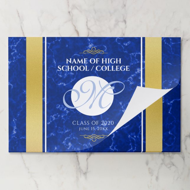 Elegant Graduation Monogram Blue Marble Gold Foil Paper Pad (Folded)