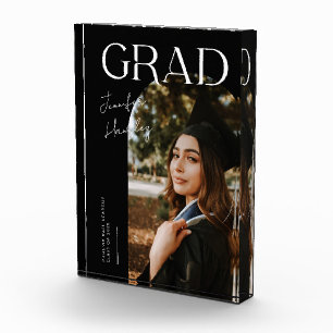 Elegant Graduation Name and School Black Photo Block
