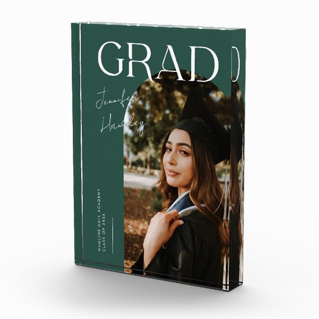 Elegant Graduation Name and School Green Photo Block (Right)