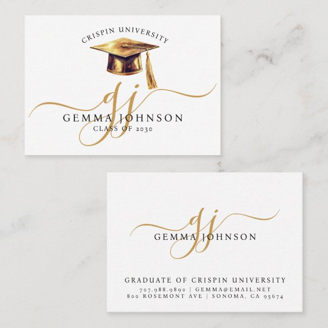 Elegant Graduation Name Gold Monogram  Calling Card (Front/Back)