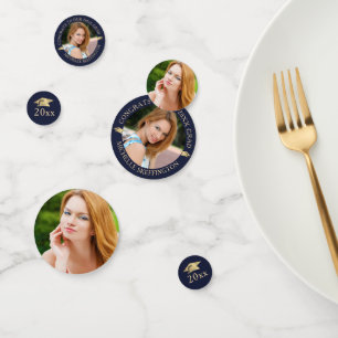 Elegant Graduation Navy Blue Gold Photo Confetti