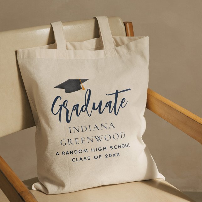 Elegant Graduation Party 2025 Navy Blue Keepsake Tote Bag (Graduate Keepsake Script Graduation Party Tote Bag)