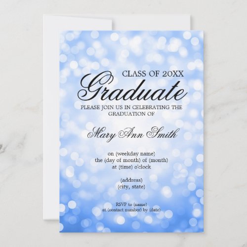 Elegant Graduation Party Blue Glitter Lights Invitation