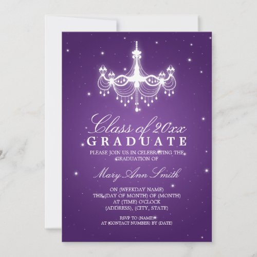 Elegant Graduation Party Classy Chandelier Purple Invitation