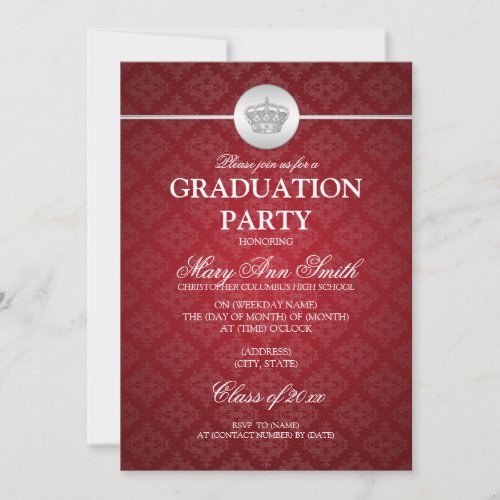 Elegant Graduation Party Classy Crown Red Invite