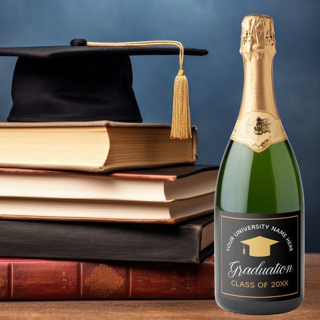 Elegant Graduation Party Custom Black Gold Sparkling Wine Label (Creator Uploaded)