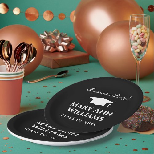 Elegant graduation party custom black paper plates