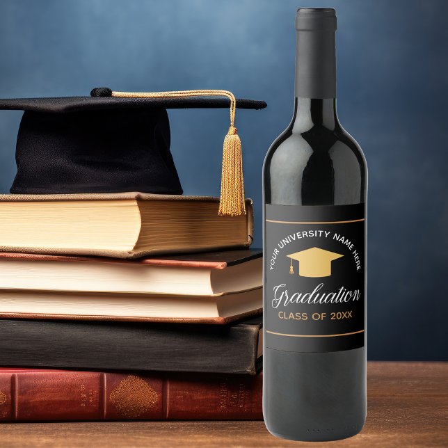 Elegant Graduation Party Custom Gold Class of 2026 Wine Label (Creator Uploaded)