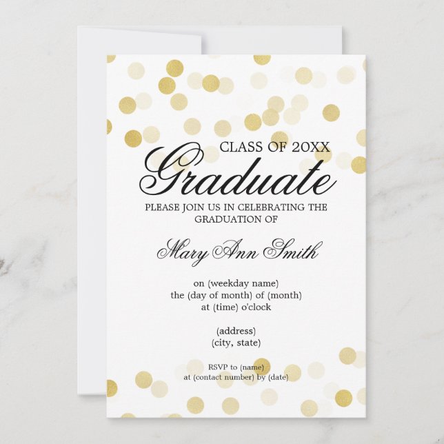Elegant Graduation Party Gold Foil Glitter Lights Invitation (Front)